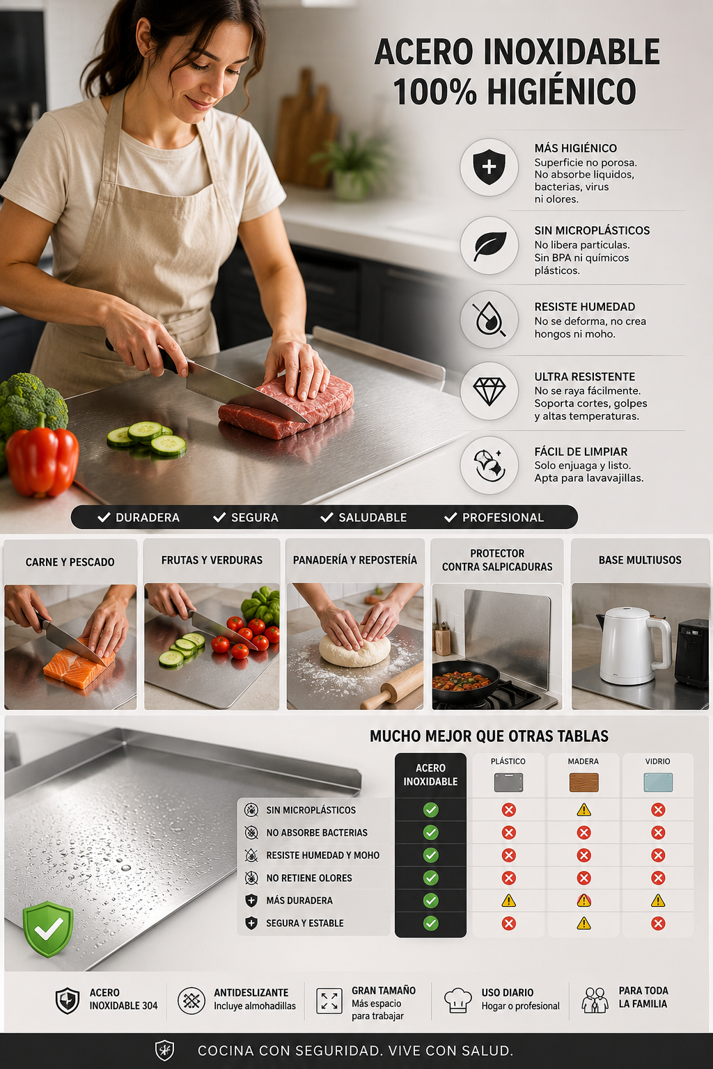 Tabla para picar de acero inoxidabe